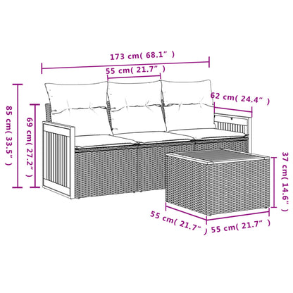 4-Delige Loungeset Met Kussens Poly Rattan Beige