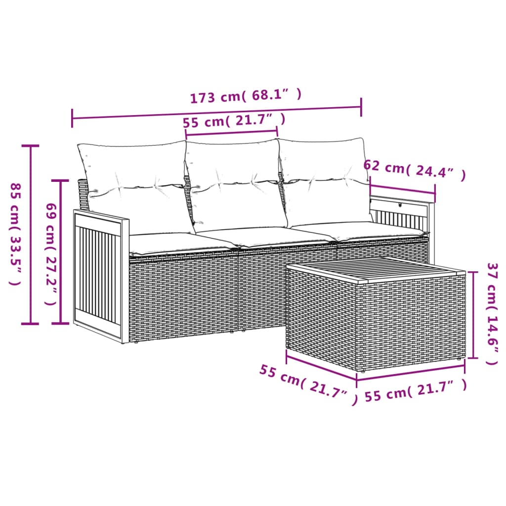 4-Delige Loungeset Met Kussens Poly Rattan Beige