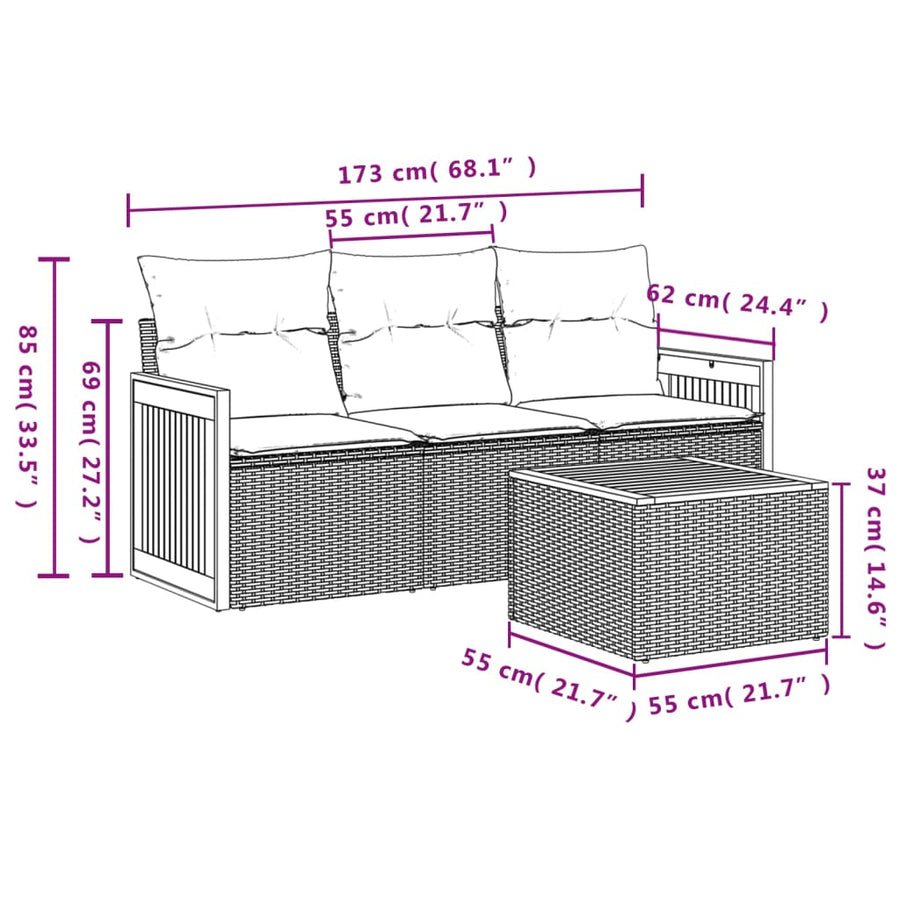 4-Delige Loungeset Met Kussens Poly Rattan Beige