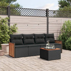 5-delige Loungeset met kussens poly rattan zwart 1 Zwart