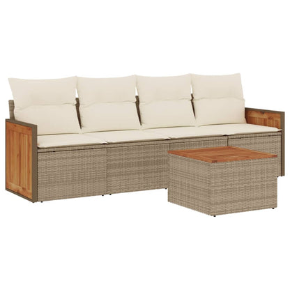 5-delige Loungeset met kussens poly rattan beige 1 beige and cream