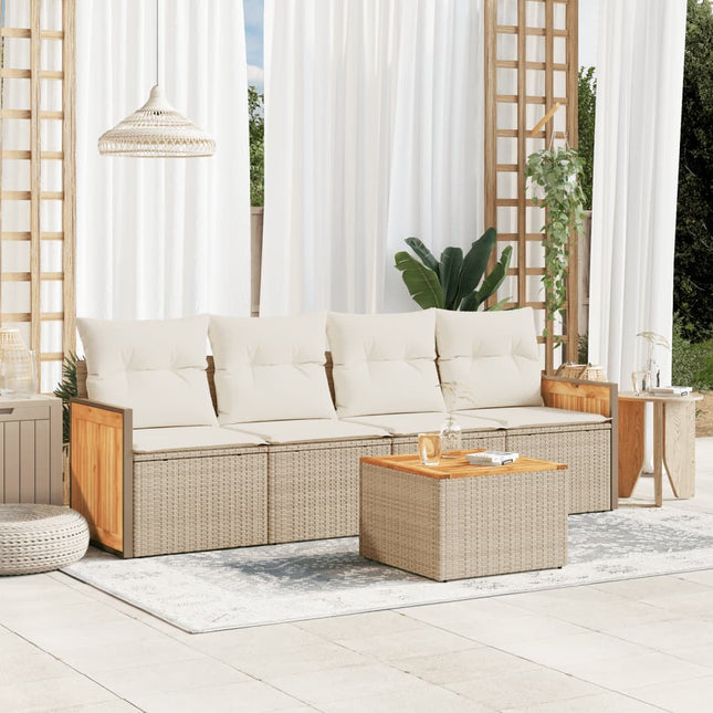 5-delige Loungeset met kussens poly rattan beige 1 beige and cream