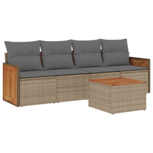 5-delige Loungeset met kussens poly rattan beige 1 Beige en grijs