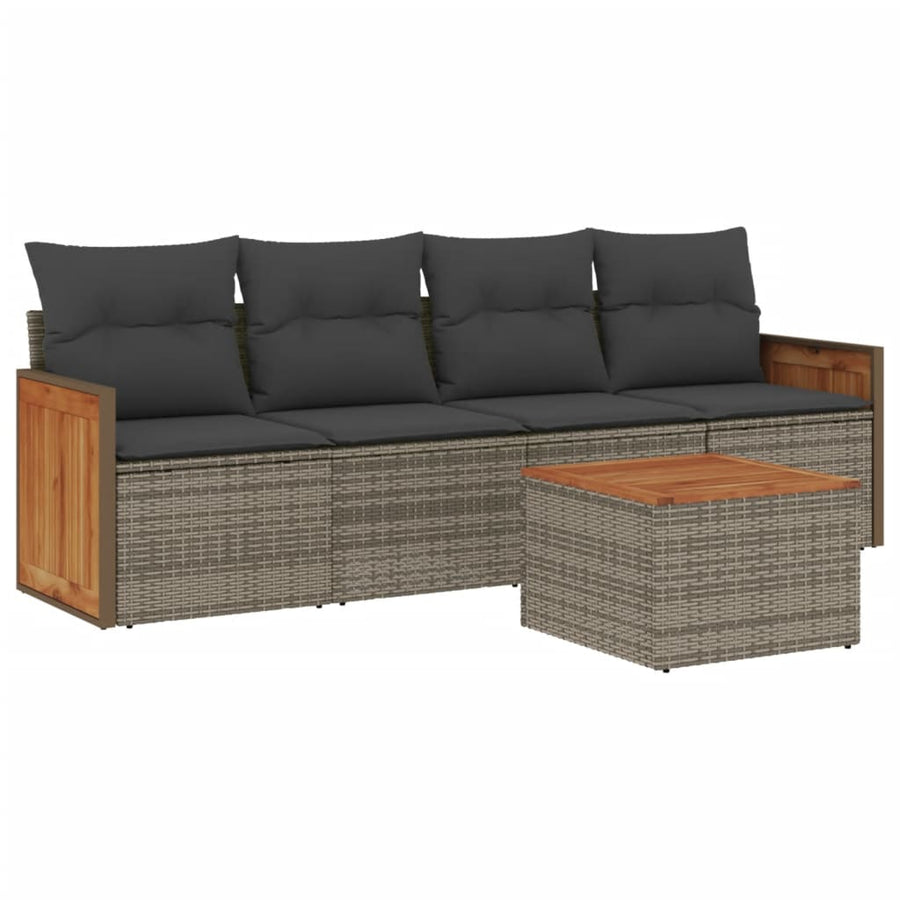 5-delige Loungeset met kussens poly rattan grijs 1 Grijs