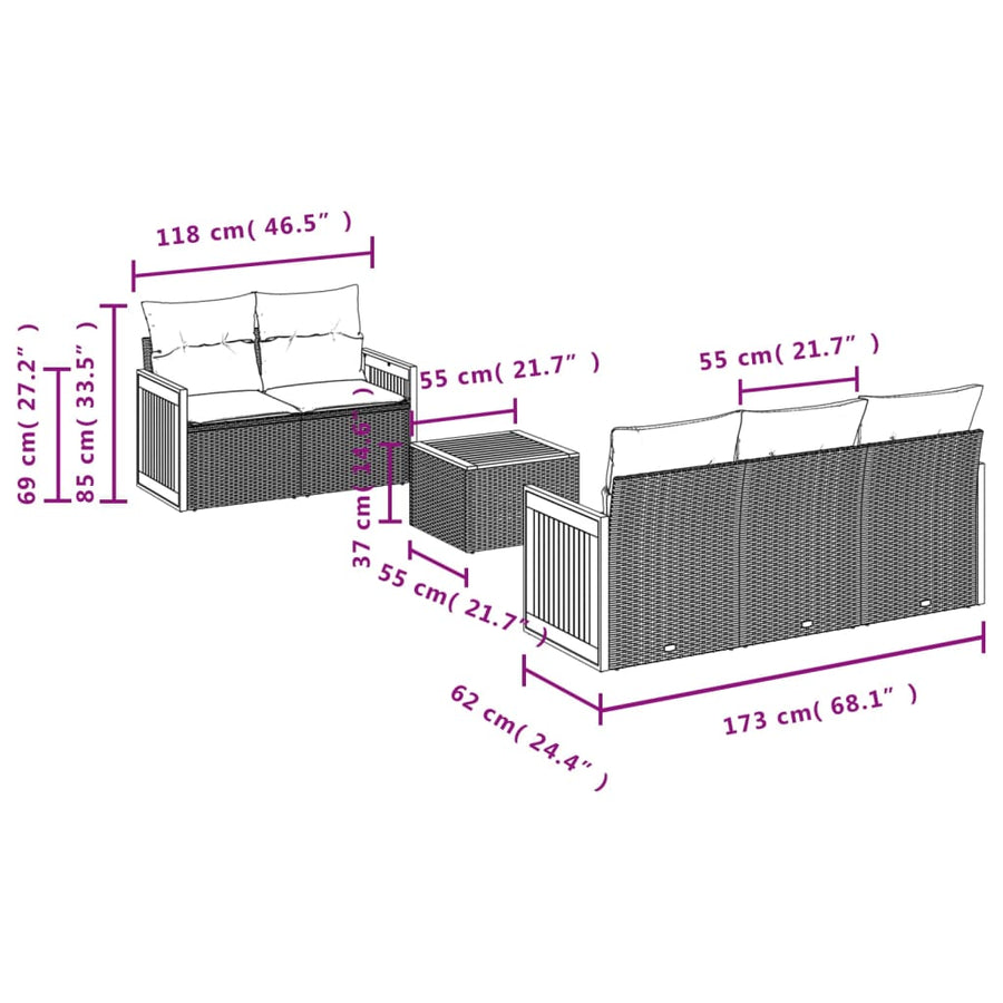 6-Delige Loungeset Met Kussens Poly Rattan Zwart