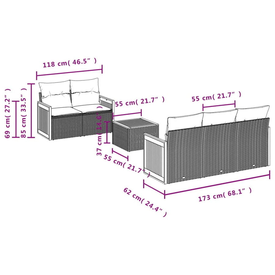 6-Delige Loungeset Met Kussens Poly Rattan Beige