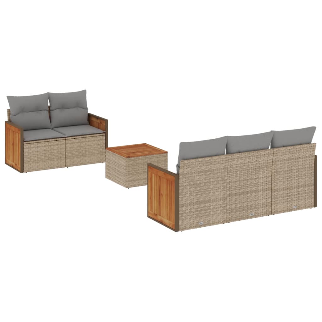 6-Delige Loungeset Met Kussens Poly Rattan Beige