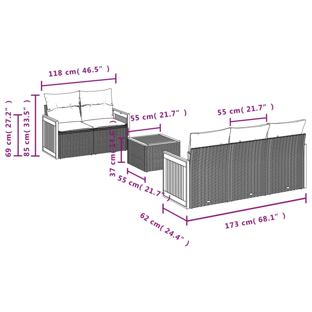 6-Delige Loungeset Met Kussens Poly Rattan Beige