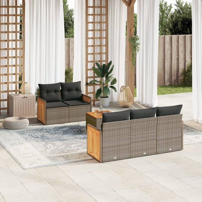 6-Delige Loungeset Met Kussens Poly Rattan Grijs