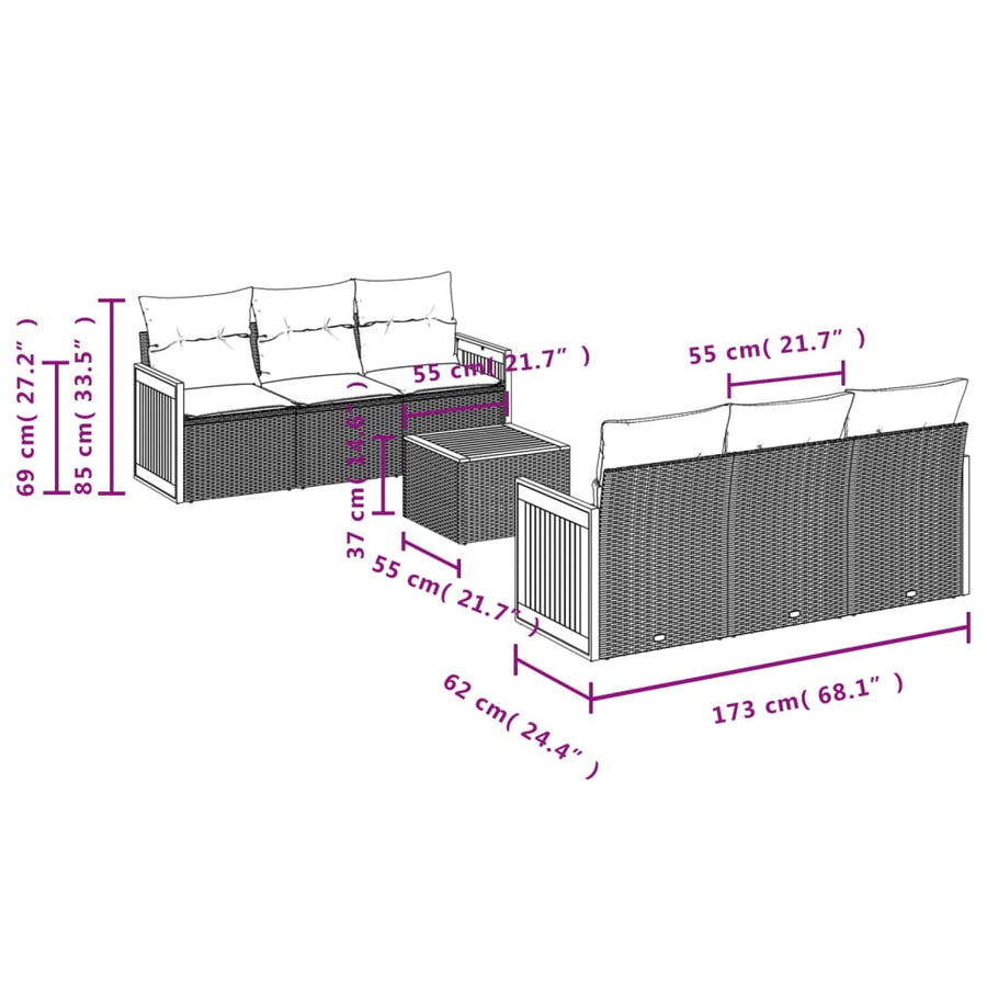 7-Delige Loungeset Met Kussens Poly Rattan Zwart