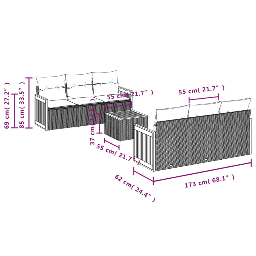 7-Delige Loungeset Met Kussens Poly Rattan Grijs