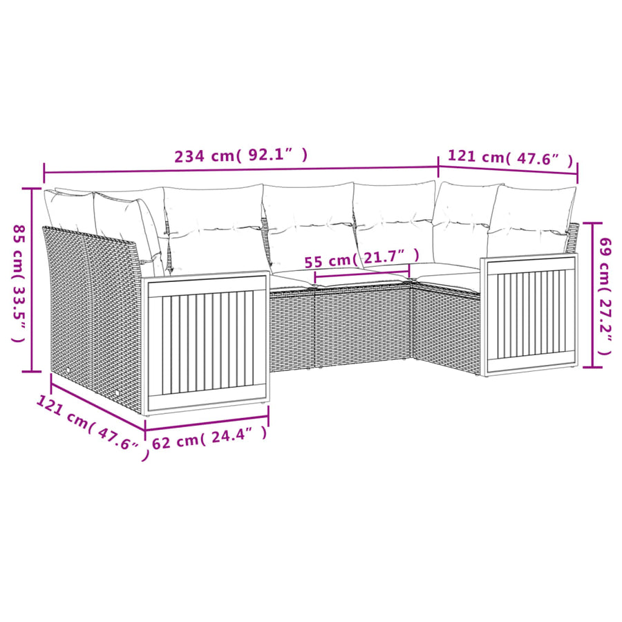 7-Delige Loungeset Met Kussens Poly Rattan Beige