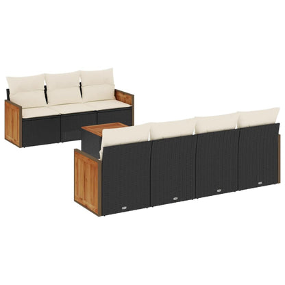 8-Delige Loungeset Met Kussens Poly Rattan Zwart en crème