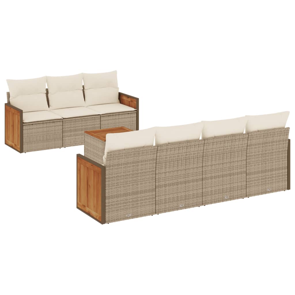 8-Delige Loungeset Met Kussens Poly Rattan Beige beige and cream