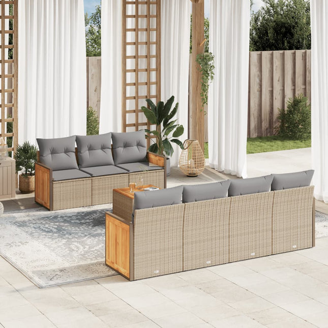 8-Delige Loungeset Met Kussens Poly Rattan Beige en grijs