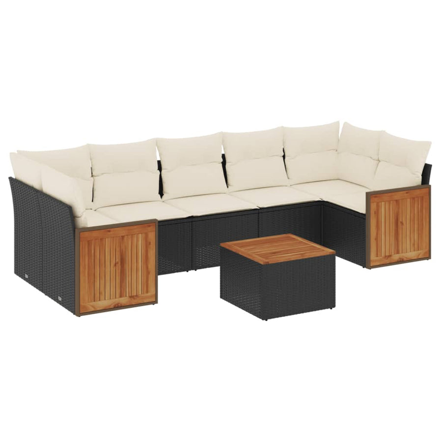 8-Delige Loungeset Met Kussens Poly Rattan Zwart en crème