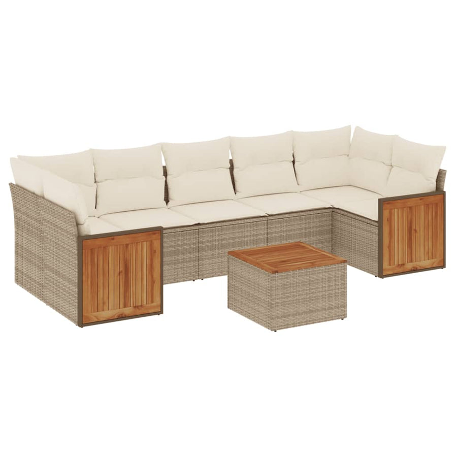 8-Delige Loungeset Met Kussens Poly Rattan Beige beige and cream