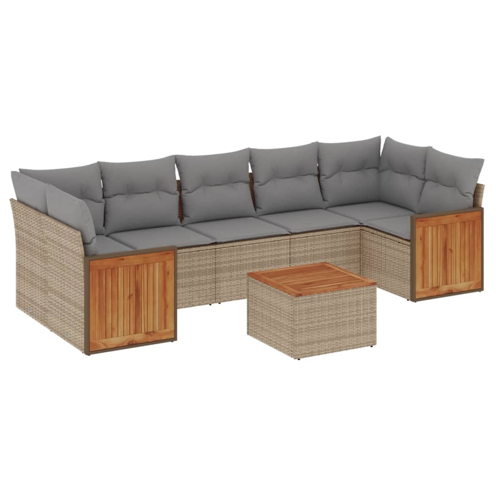 8-Delige Loungeset Met Kussens Poly Rattan Beige en grijs