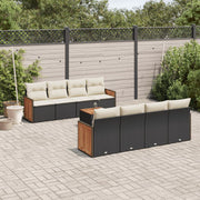 Loungeset 9-delig poly rattan zwart met opbergruimte