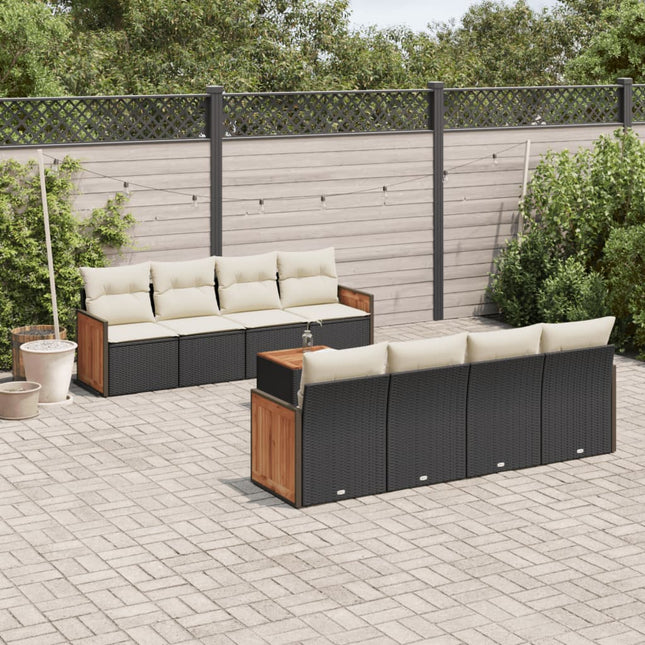 9-delige Loungeset met kussens poly rattan zwart Zwart en crème