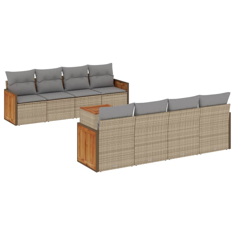 9-delige Loungeset met kussens poly rattan beige Beige en grijs