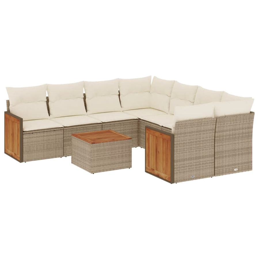 9-Delige Loungeset Met Kussens Poly Rattan Beige beige and cream