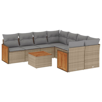 9-Delige Loungeset Met Kussens Poly Rattan Beige en grijs
