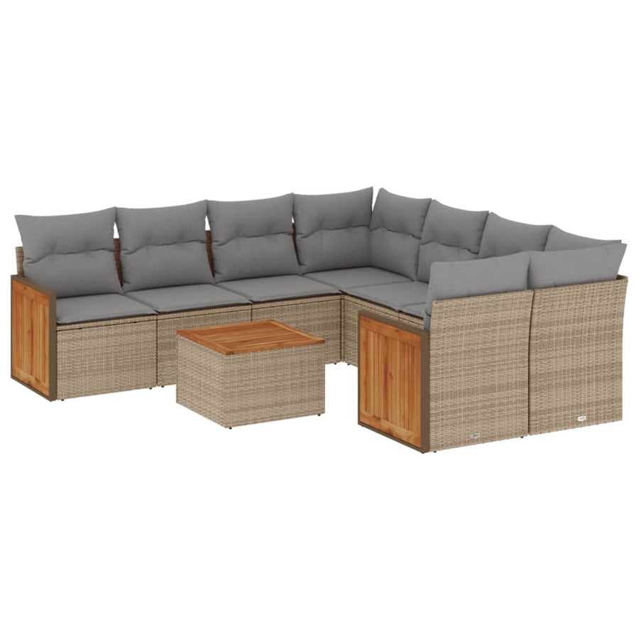 9-Delige Loungeset Met Kussens Poly Rattan Beige en grijs