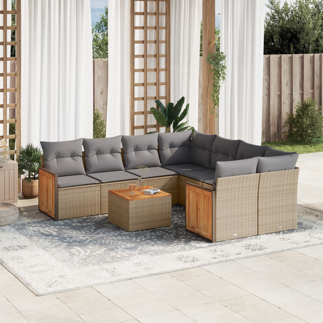 9-Delige Loungeset Met Kussens Poly Rattan Beige en grijs