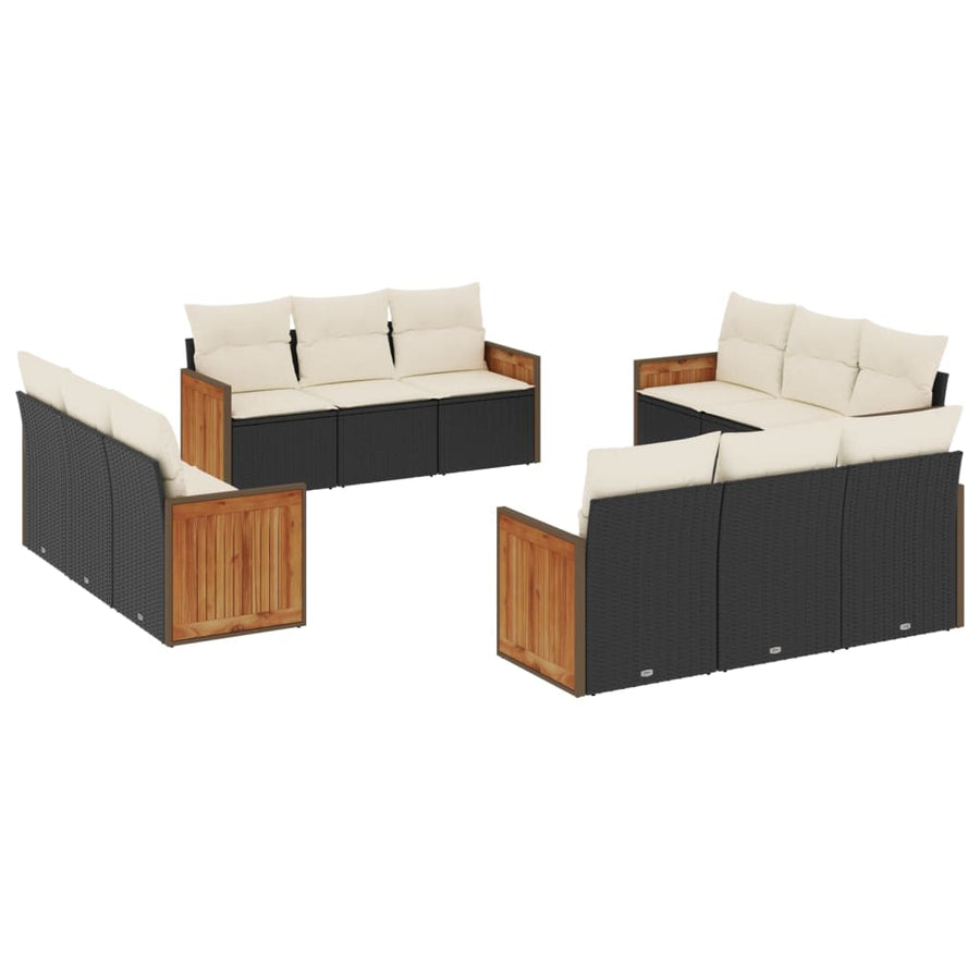 12-Delige Loungeset Met Kussens Poly Rattan Zwart