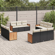 Loungeset poly rattan 12-delig zwart