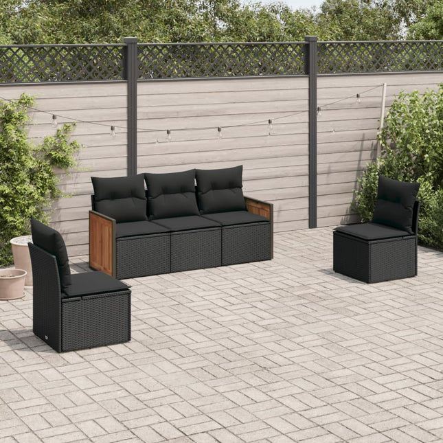 5-Delige Loungeset Met Kussens Poly Rattan Zwart Zonder tafel