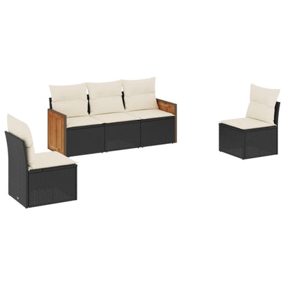 5-Delige Loungeset Met Kussens Poly Rattan Zwart en crème Zonder tafel