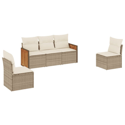 5-Delige Loungeset Met Kussens Poly Rattan Beige beige and cream Zonder tafel
