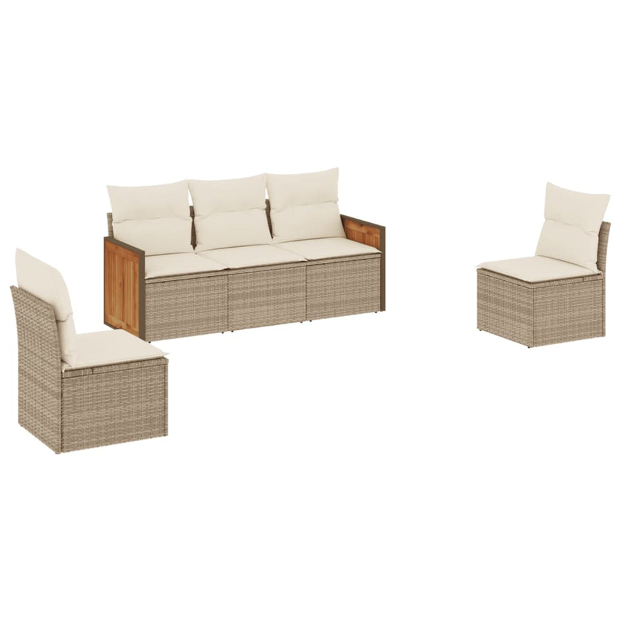 5-Delige Loungeset Met Kussens Poly Rattan Beige beige and cream Zonder tafel
