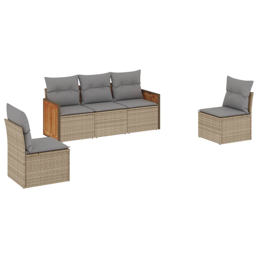 5-Delige Loungeset Met Kussens Poly Rattan Beige en grijs Zonder tafel