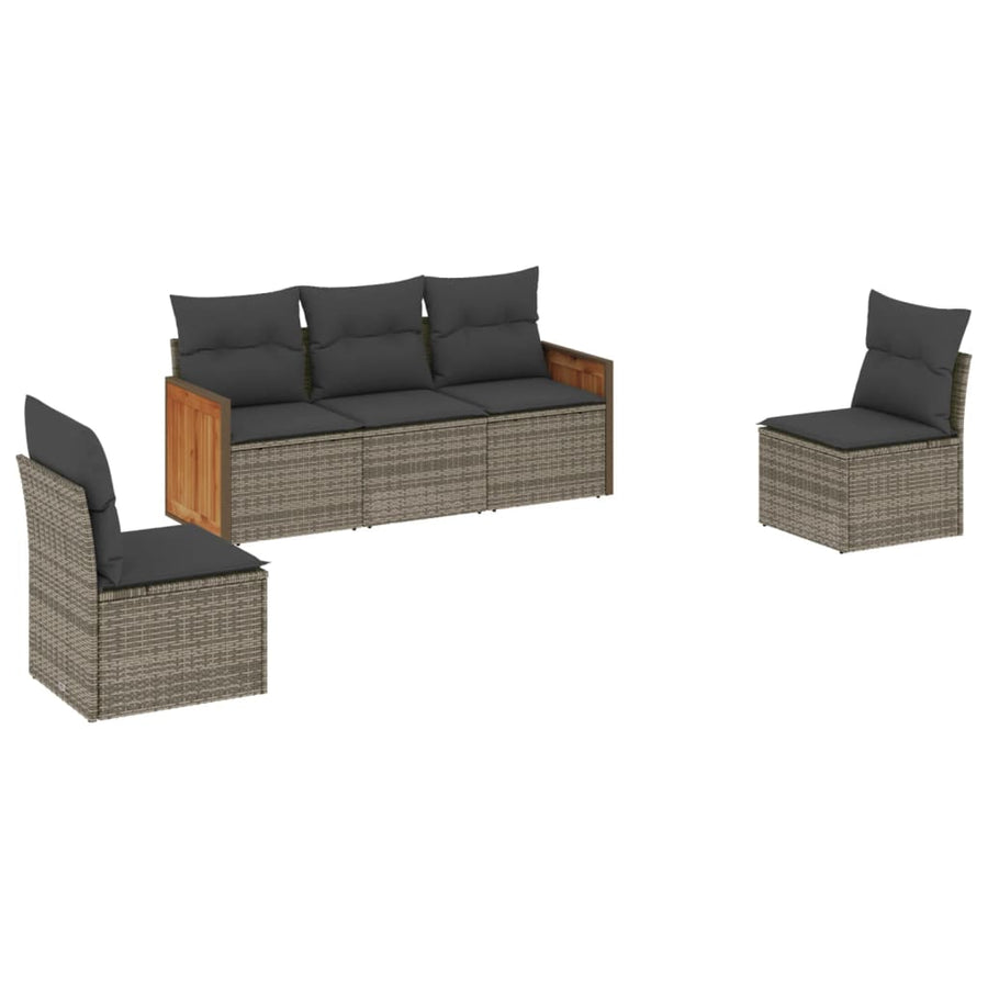 5-Delige Loungeset Met Kussens Poly Rattan Grijs Zonder tafel