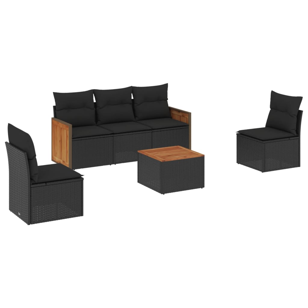 6-Delige Loungeset Met Kussens Poly Rattan Zwart Met tafel