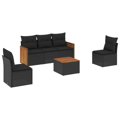 6-Delige Loungeset Met Kussens Poly Rattan Zwart Met tafel