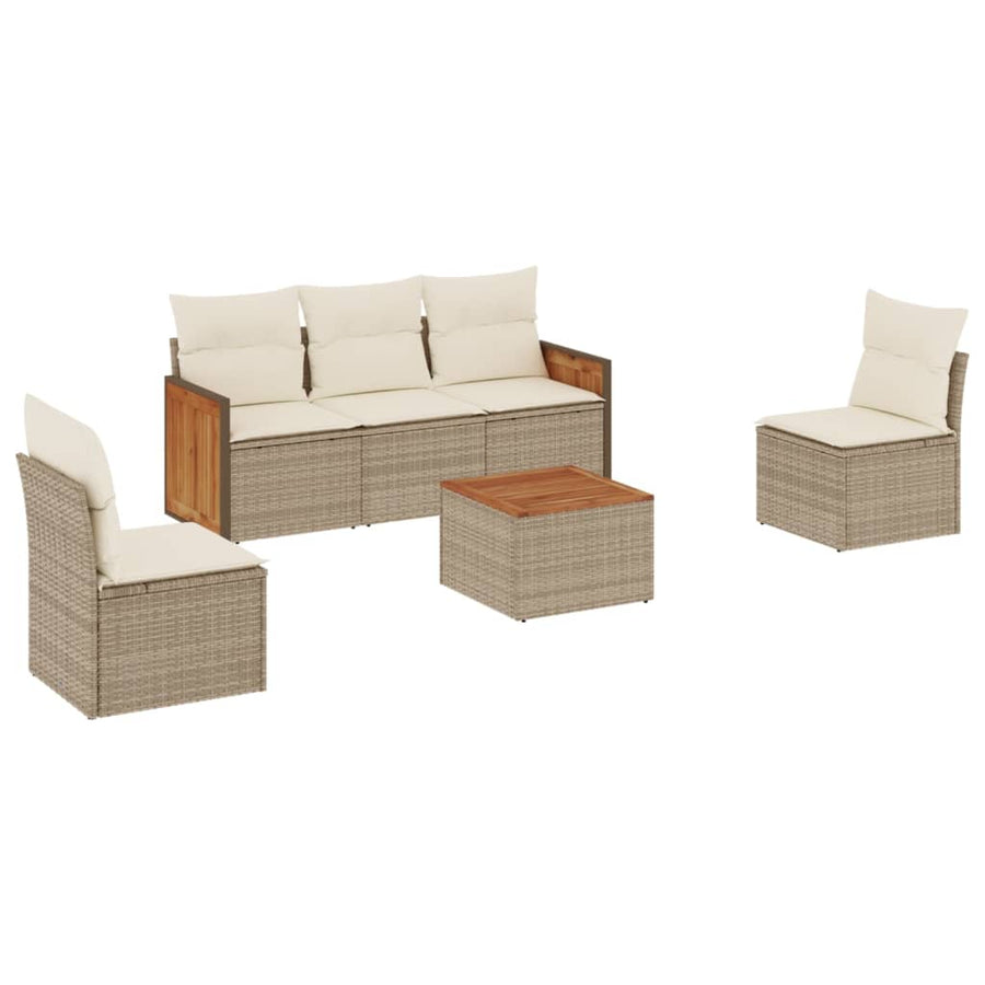 6-Delige Loungeset Met Kussens Poly Rattan Beige beige and cream Met tafel