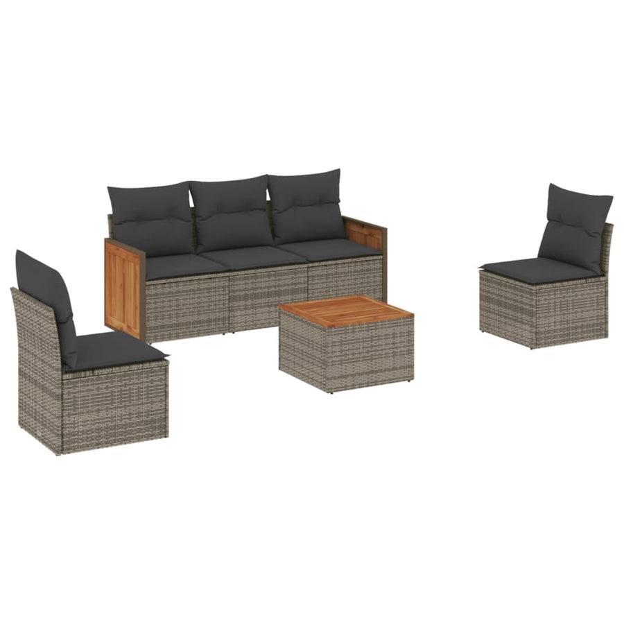 6-Delige Loungeset Met Kussens Poly Rattan Grijs Met tafel