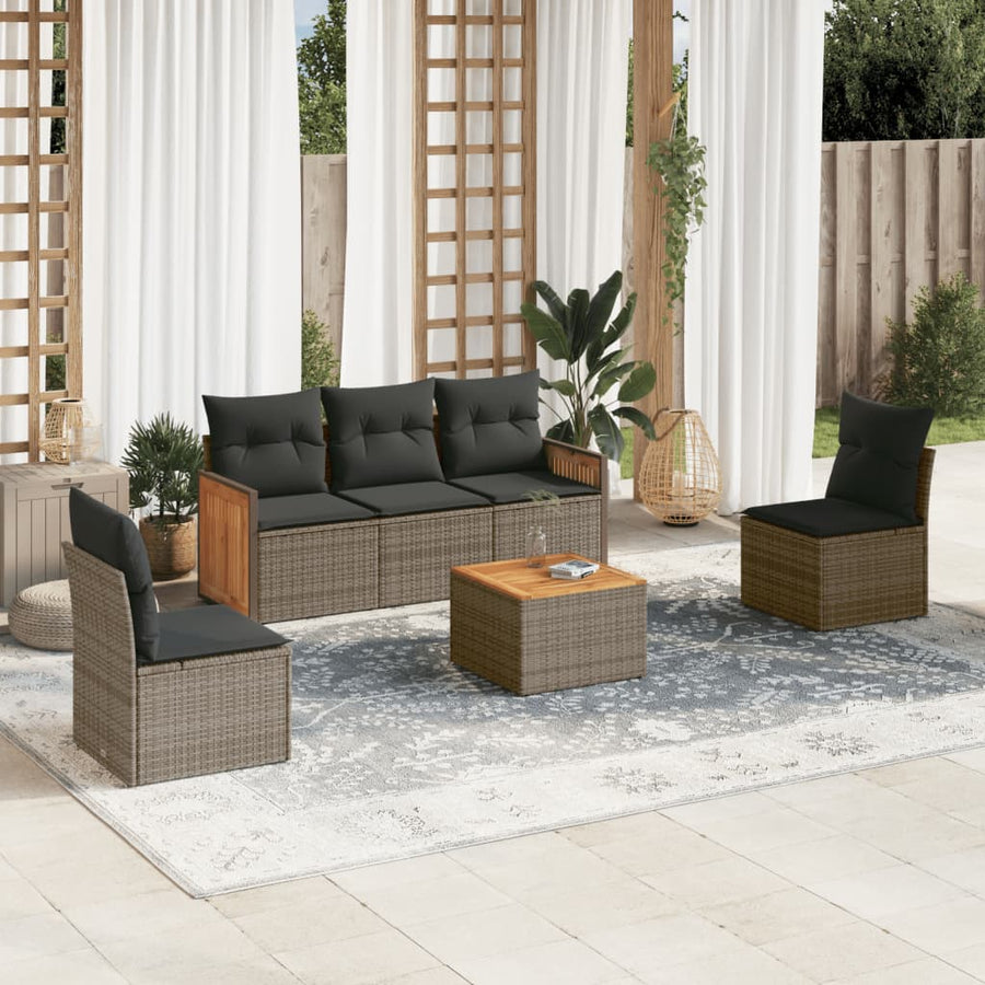 6-Delige Loungeset Met Kussens Poly Rattan Grijs Met tafel