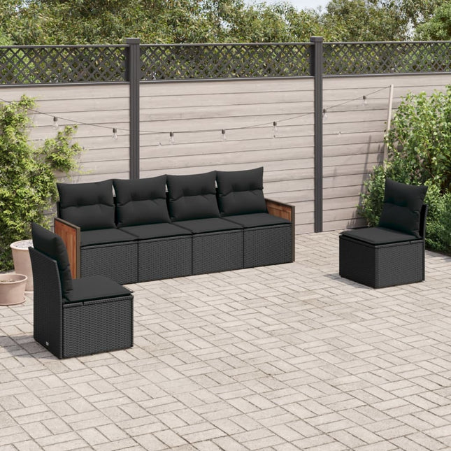 6-delige Loungeset met kussens poly rattan zwart Zwart Zonder tafel