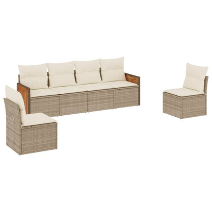 6-delige Loungeset met kussens poly rattan beige 1 beige and cream
