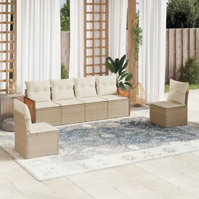 6-delige Loungeset met kussens poly rattan beige 1 beige and cream