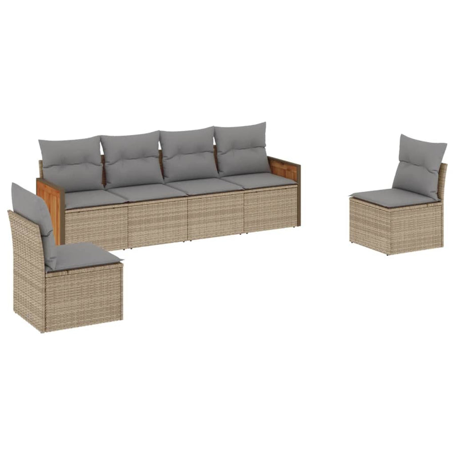 6-delige Loungeset met kussens poly rattan beige 1 Beige en grijs