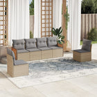 6-delige Loungeset met kussens poly rattan beige 1 Beige en grijs