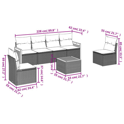 7-delige Loungeset met kussens poly rattan Zwart en crème Met tafel