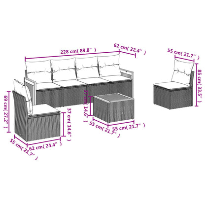 7-delige Loungeset met kussens poly rattan beige 1 beige and cream