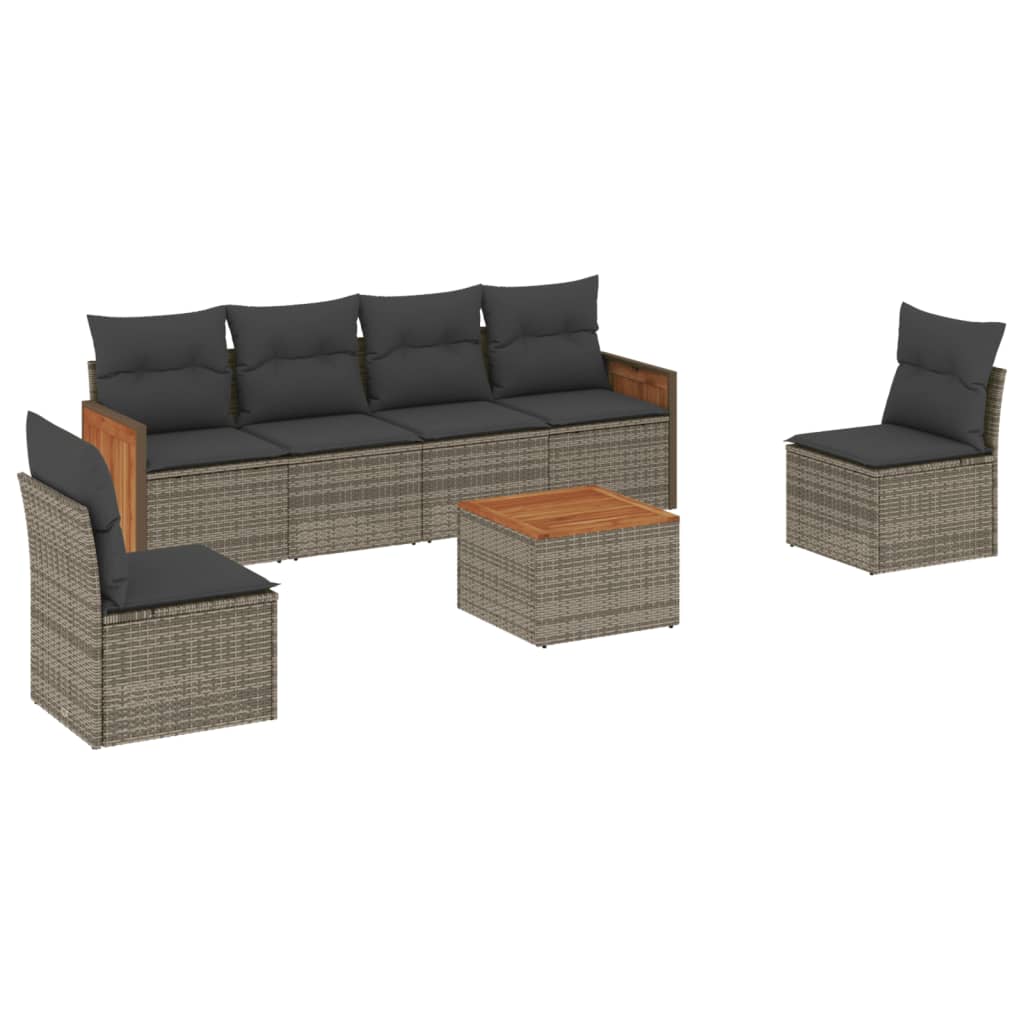 7-delige Loungeset met kussens poly rattan grijs 1 Grijs